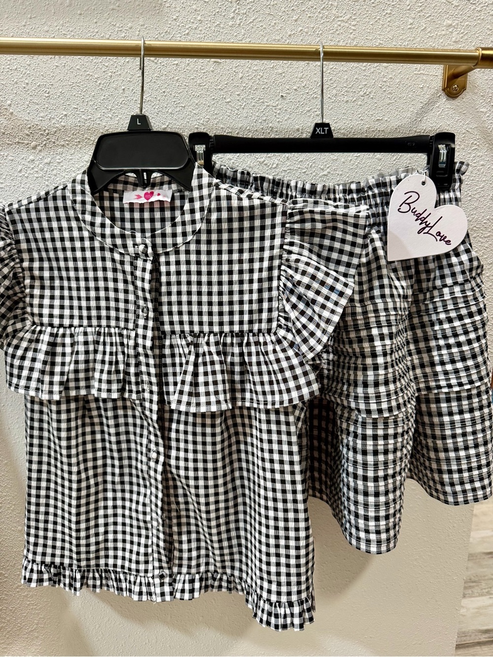 Buddy Love Black & White Gingham Ruffle Top and Skirt Set